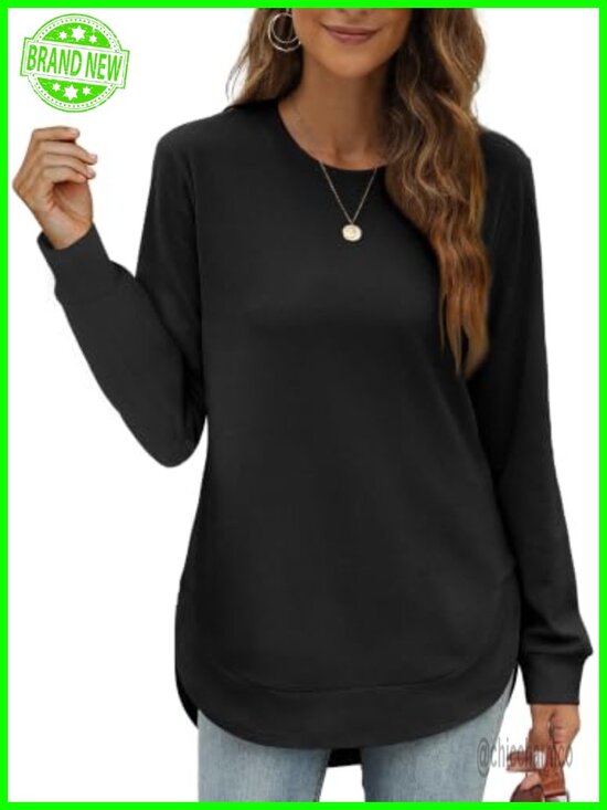 Tops - Crewneck Long Sleeve High Low Sweatshirt Curved Hem Tunic Top